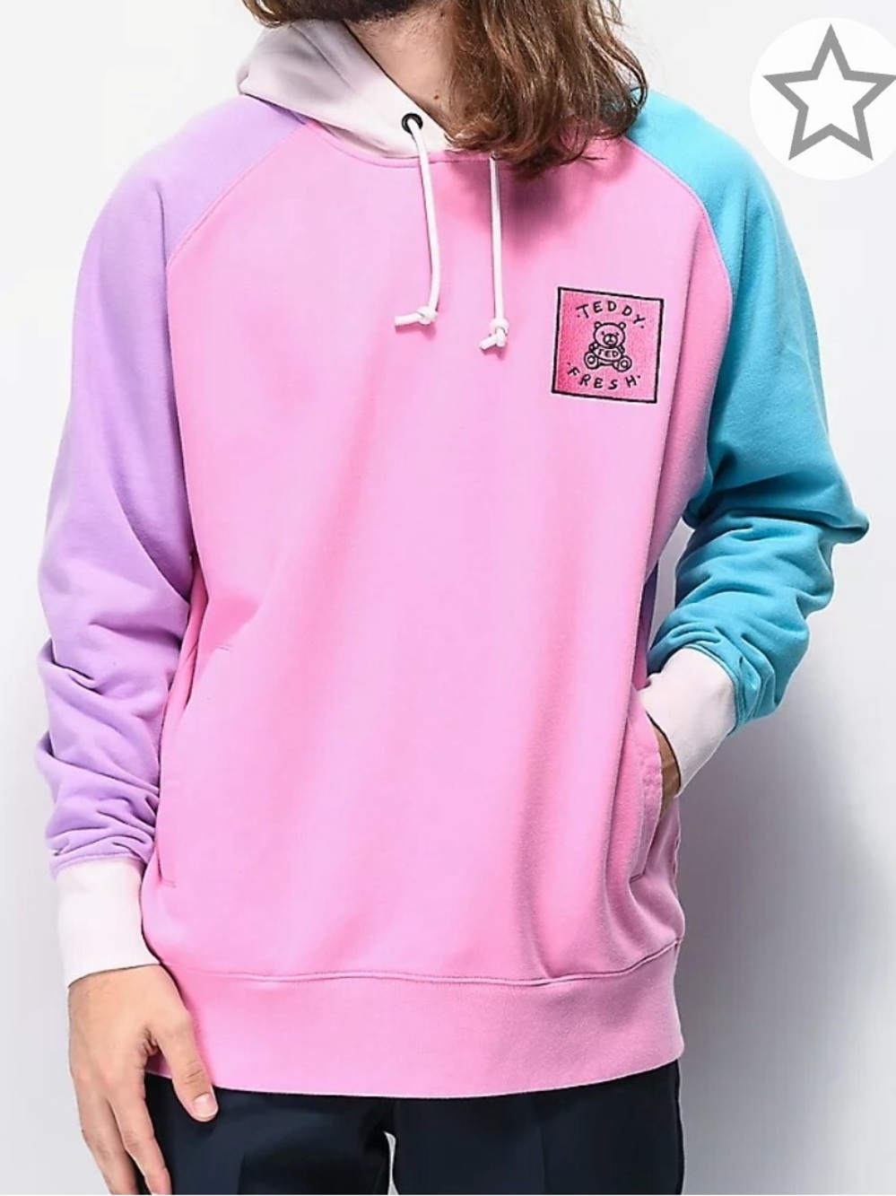 Teddy Fresh Pink, Lavender & Turquoise Colorblock Crewneck Hoodie